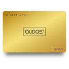 Picture of gold card with Qudos written in black in the middle, E-GIFT CARD and QUDOS written in top left and bottom right corner of the card respectively. 